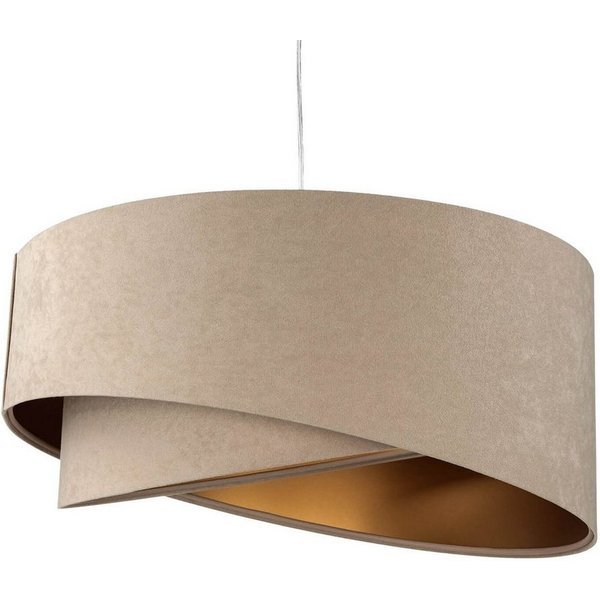 Licht-Erlebnisse Pendelleuchte HELSINKI, ohne Leuchtmittel, Stoffschirm Beige Gold Ø 50 cm groß E27 Modern Hängelampe Esszimmer