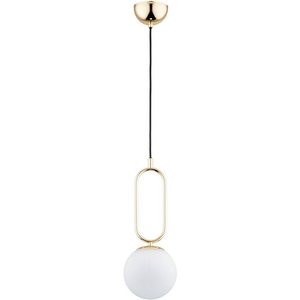 Licht-Erlebnisse Pendelleuchte MERLO, ohne Leuchtmittel, Glas Metall E14 B: 15 cm H: max. 90 cm in Gold Weiß Kugel Schirm Retro