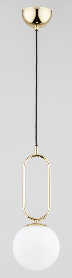 Licht-Erlebnisse Pendelleuchte MERLO, ohne Leuchtmittel, Glas Metall E14 B: 15 cm H: max. 90 cm in Gold Weiß Kugel Schirm Retro – Bild 2 von 2