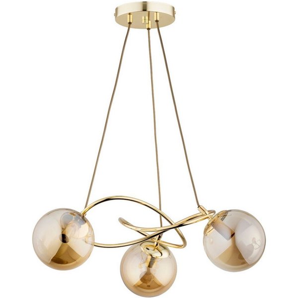 Licht-Erlebnisse Pendelleuchte MORLA, ohne Leuchtmittel, Rauchglas Metall B: 60 cm in Gold E14 3-flammig Kugel Schirm