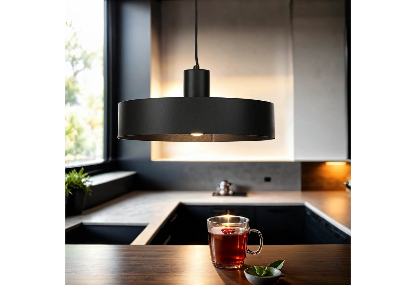 Licht-Erlebnisse Pendelleuchte RIF, ohne Leuchtmittel, Runde Hängelampe retro matt Schwarz flexibel Wohnzimmer Pendelleuchte – Bild 2 von 5