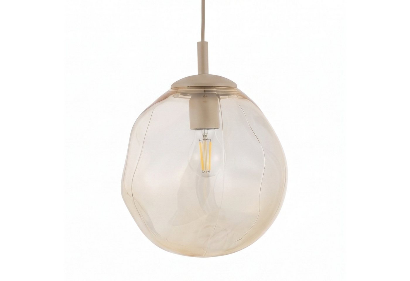 Licht-Erlebnisse Pendelleuchte UMERA, ohne Leuchtmittel, Glas Metall E27 H: max. 175 cm Sandfarben Cognac rund Modern – Bild 3 von 5