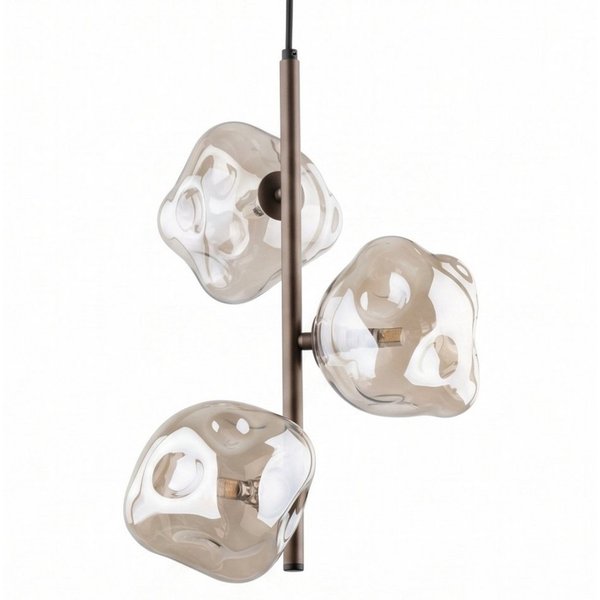 Licht-Erlebnisse Pendelleuchte UMERA, ohne Leuchtmittel, Metall Rauchglas G9 29 cm breit H: max. 90 cm Braun Cognac 3-flammig
