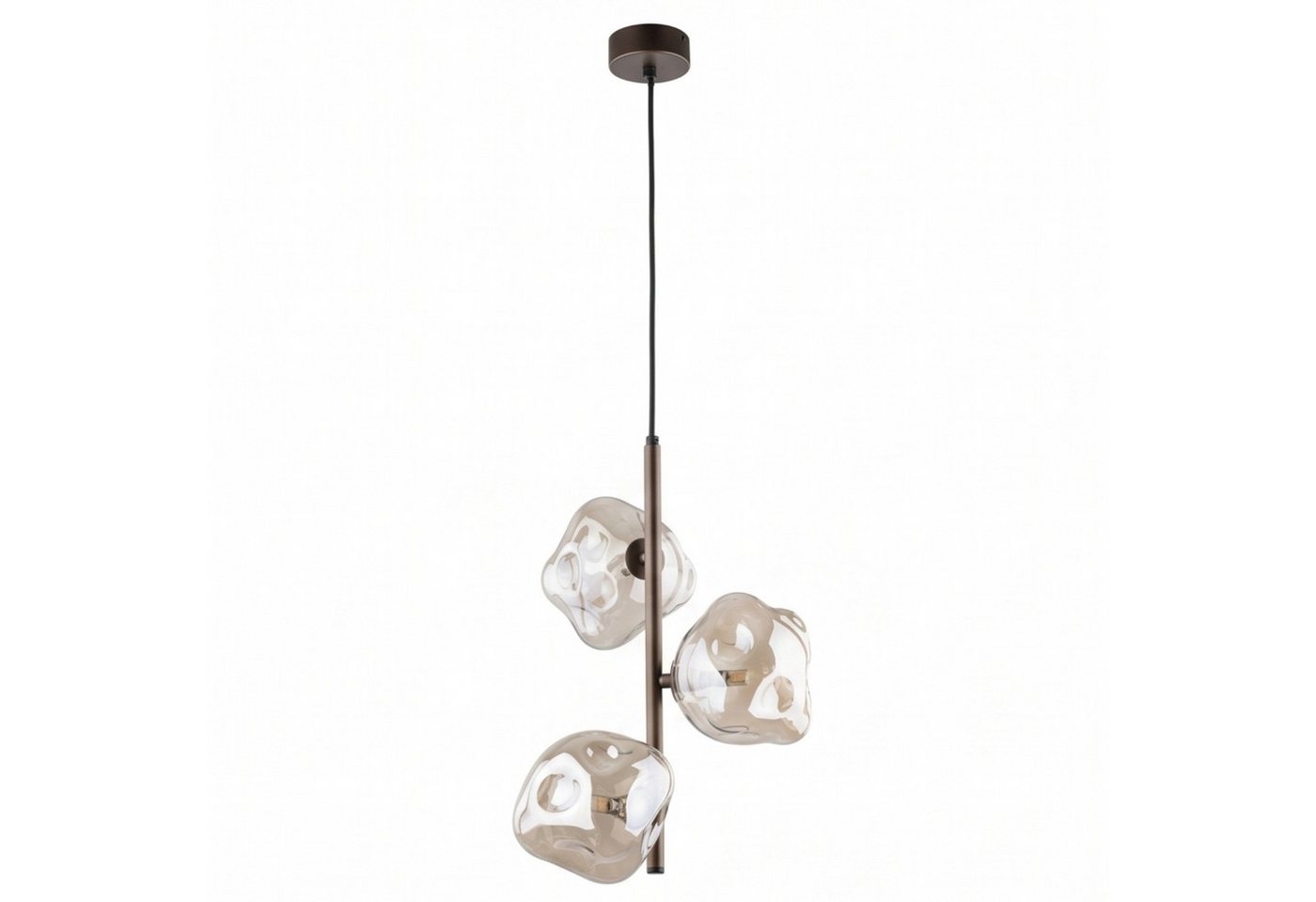 Licht-Erlebnisse Pendelleuchte UMERA, ohne Leuchtmittel, Metall Rauchglas G9 29 cm breit H: max. 90 cm Braun Cognac 3-flammig – Bild 3 von 5
