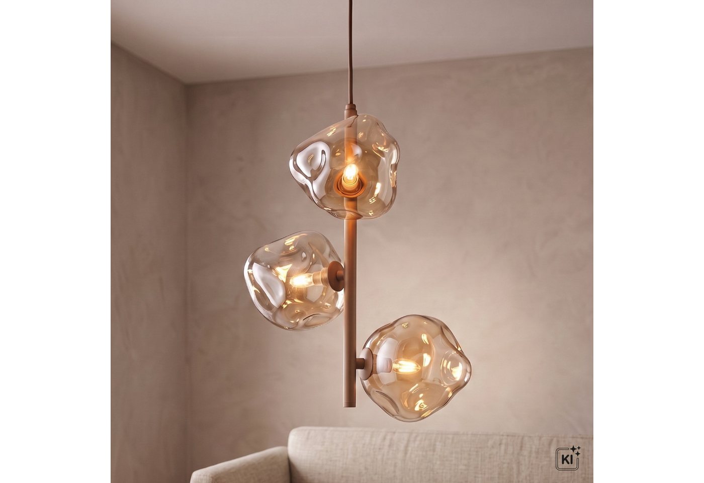 Licht-Erlebnisse Pendelleuchte UMERA, ohne Leuchtmittel, Metall Rauchglas G9 B: 29 cm H: max. 90 cm Beige Cognac 3-flammig – Bild 2 von 5