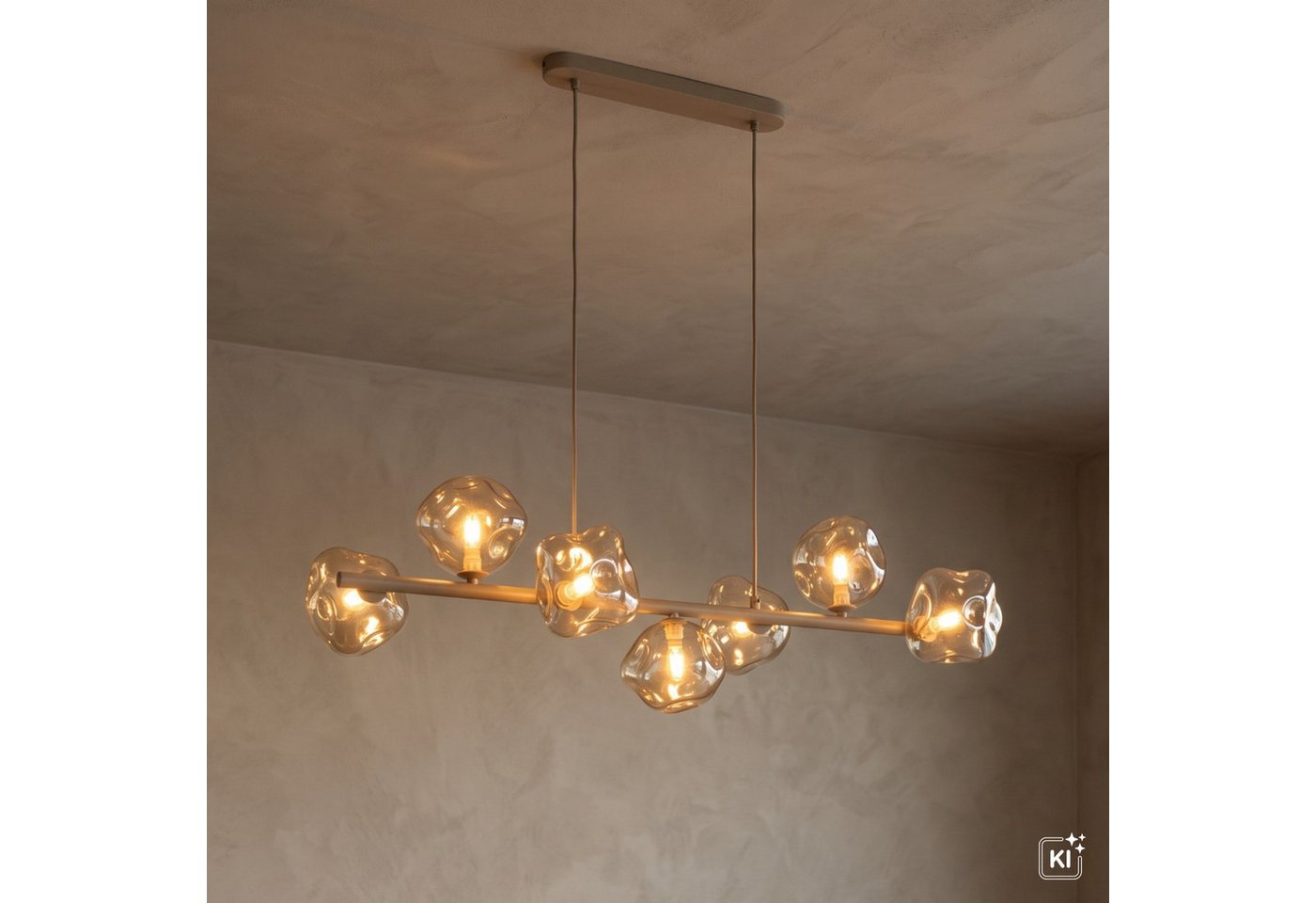Licht-Erlebnisse Pendelleuchte UMERA, ohne Leuchtmittel, Rauchglas Metall H: max. 156 cm Beige Cognac G9 länglich Modern – Bild 2 von 5