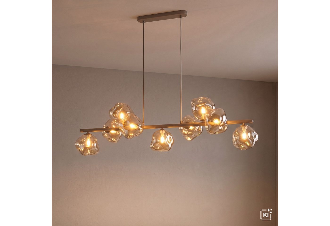 Licht-Erlebnisse Pendelleuchte UMERA, ohne Leuchtmittel, Metall Rauchglas G9 H: max. 141 cm Beige Cognac länglich Modern – Bild 2 von 5