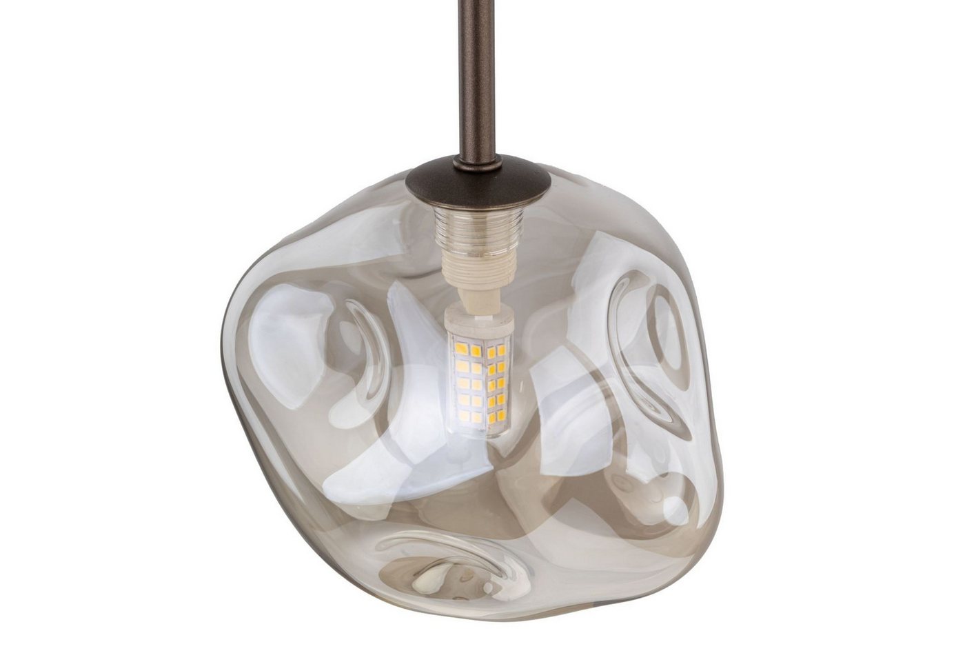 Licht-Erlebnisse Pendelleuchte UMERA, ohne Leuchtmittel, Rauchglas Metall H: max. 160 cm D: 15 cm rund Braun Cognac G9 Modern – Bild 4 von 5