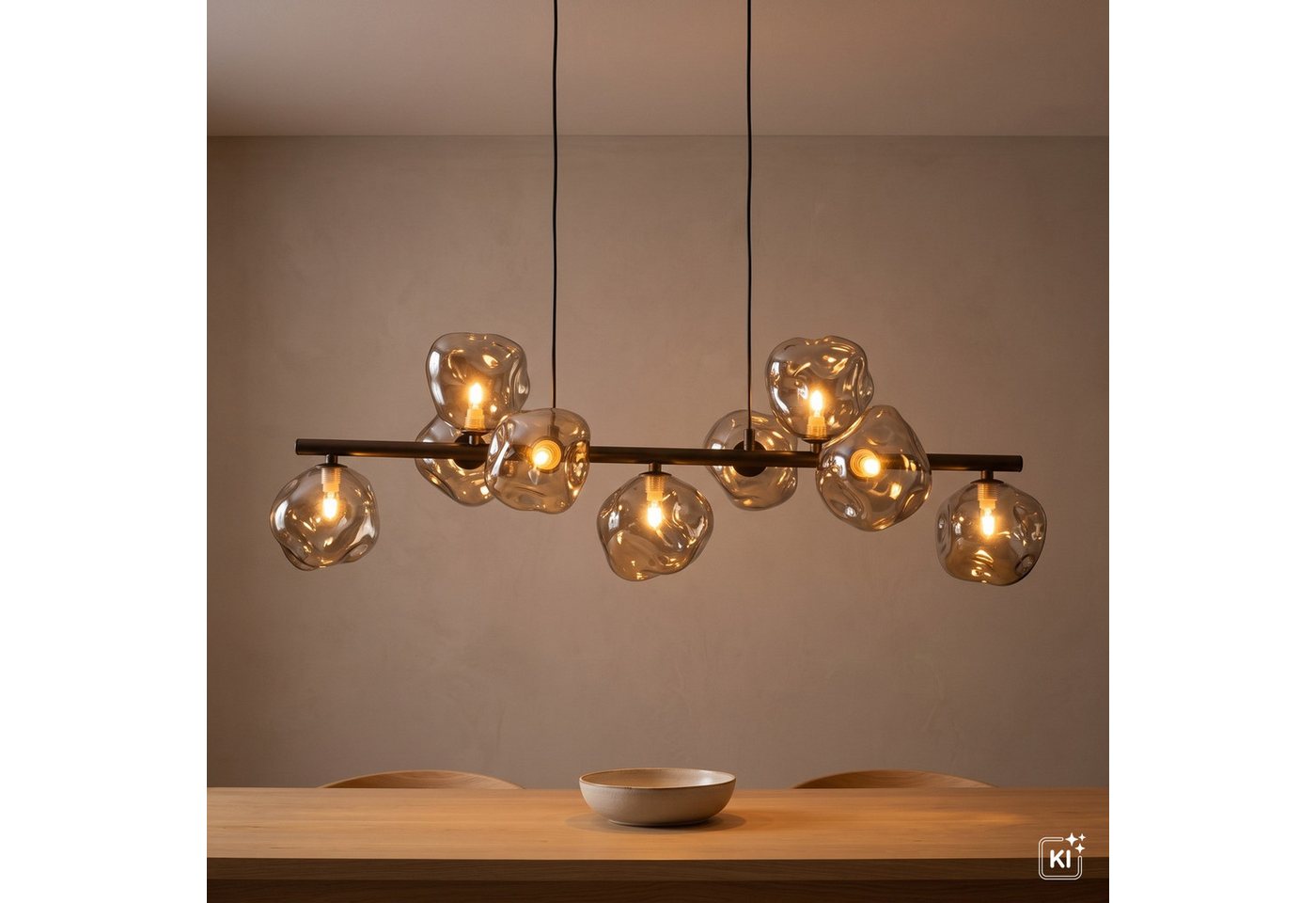 Licht-Erlebnisse Pendelleuchte UMERA, ohne Leuchtmittel, Rauchglas Metall H: max. 141 cm Braun Cognac G9 länglich Modern – Bild 2 von 5