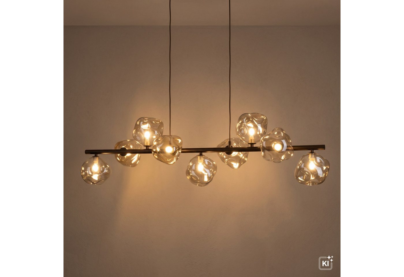 Licht-Erlebnisse Pendelleuchte UMERA, ohne Leuchtmittel, Rauchglas Metall H: max. 141 cm Braun Cognac G9 länglich Modern – Bild 5 von 5