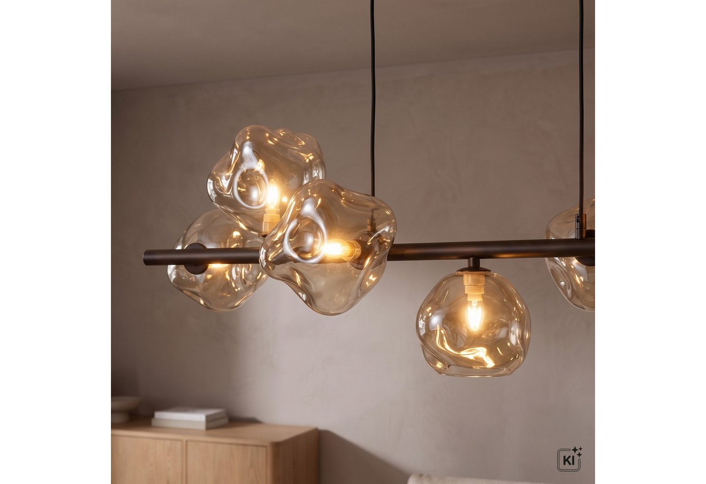 Licht-Erlebnisse Pendelleuchte UMERA, ohne Leuchtmittel, Rauchglas Metall G9 H: max. 156 cm Braun Cognac länglich Modern – Bild 5 von 5