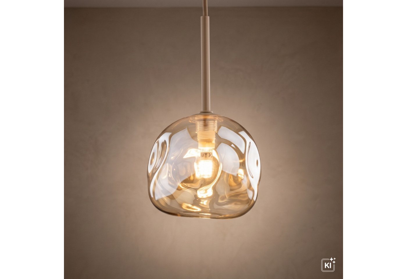 Licht-Erlebnisse Pendelleuchte UMERA, ohne Leuchtmittel, Metall Rauchglas G9 rund D: 15 cm H: max. 150 cm Beige Cognac Modern – Bild 2 von 5