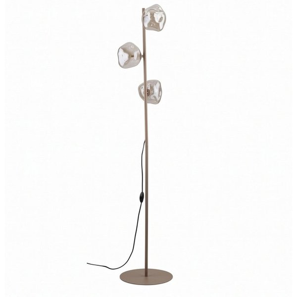 Licht-Erlebnisse Stehlampe UMERA, ohne Leuchtmittel, Metall Rauchglas G9 151 cm Beige Cognac 3-flammig Modern