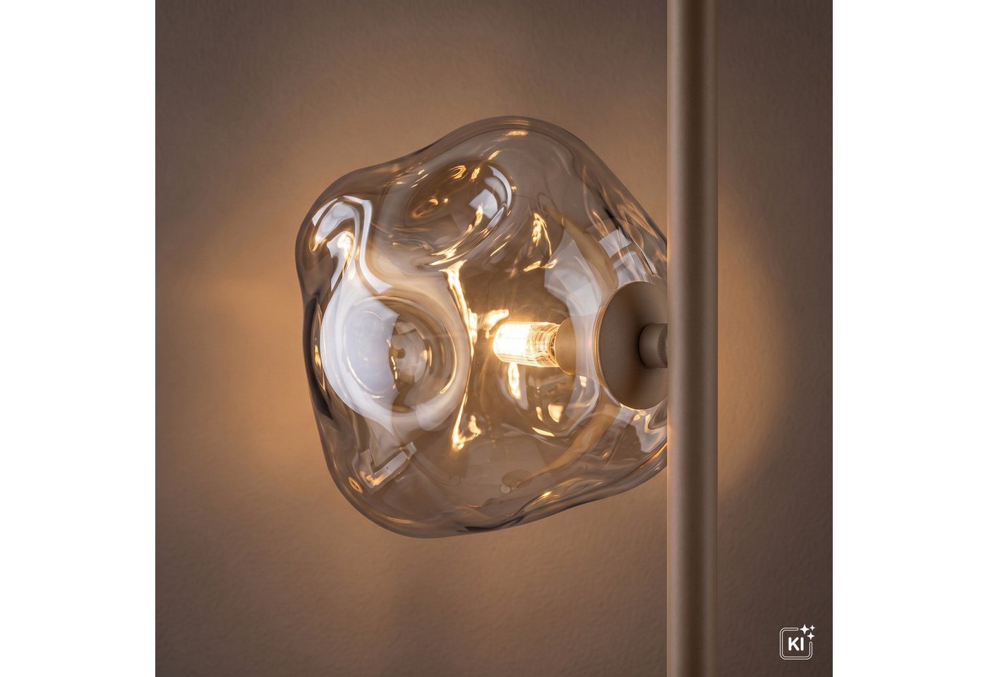 Licht-Erlebnisse Stehlampe UMERA, ohne Leuchtmittel, Metall Rauchglas G9 151 cm Beige Cognac 3-flammig Modern – Bild 4 von 5