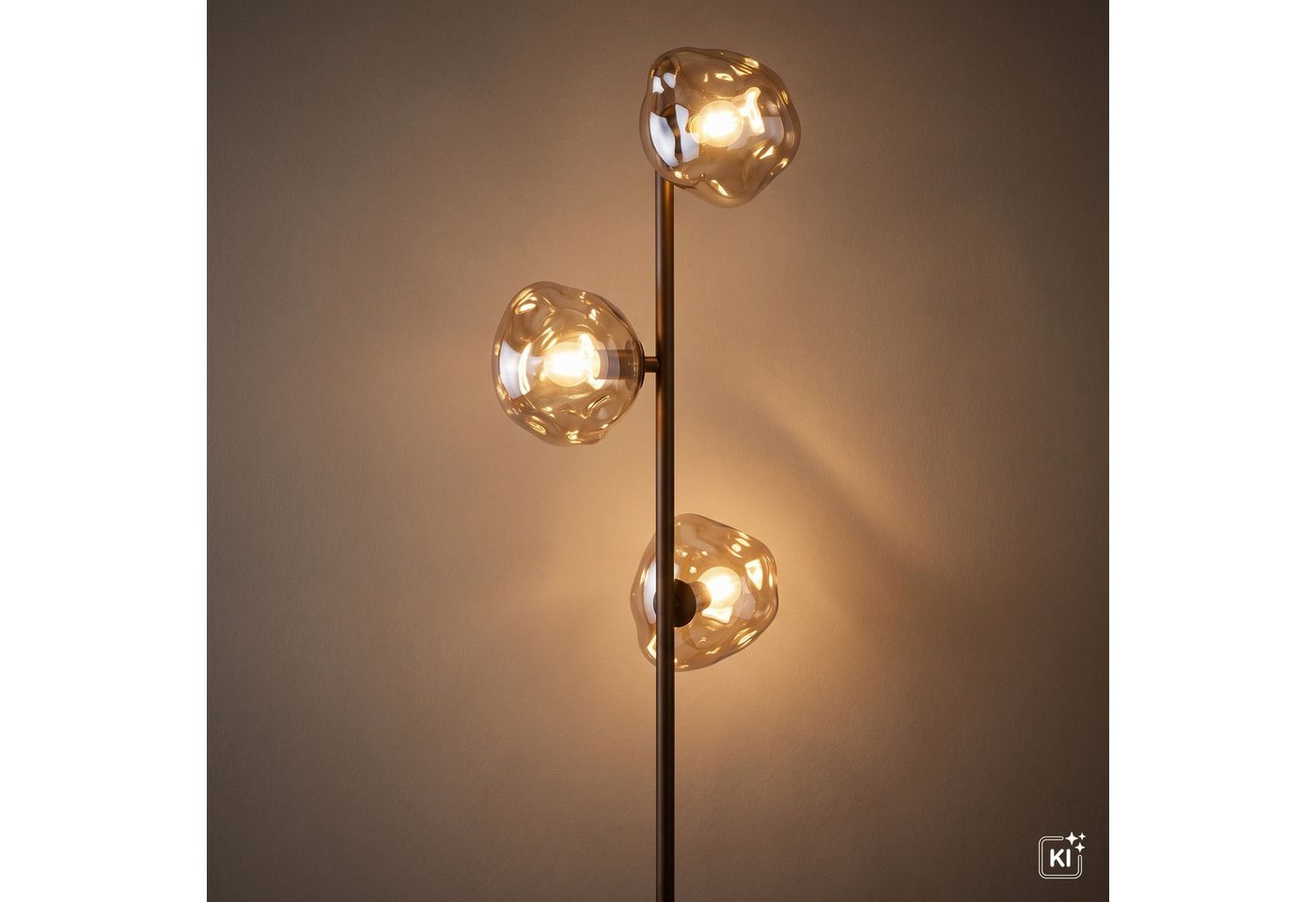 Licht-Erlebnisse Stehlampe UMERA, ohne Leuchtmittel, Rauchglas Metall 151 cm hoch Braun Cognac G9 3-flammig Modern – Bild 5 von 5