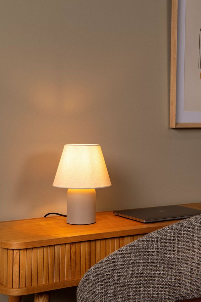 Licht-Erlebnisse Tischleuchte ORYNE, ohne Leuchtmittel, Stoff Keramik Ø 20 cm rund 27 cm Beige E14 Modern Keramikleuchte – Bild 5 von 5