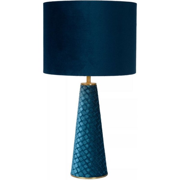 Licht-Erlebnisse Tischleuchte SENU, ohne Leuchtmittel, Metall Stoff E27 D: 25 cm rund 47 cm hoch Türkis Modern