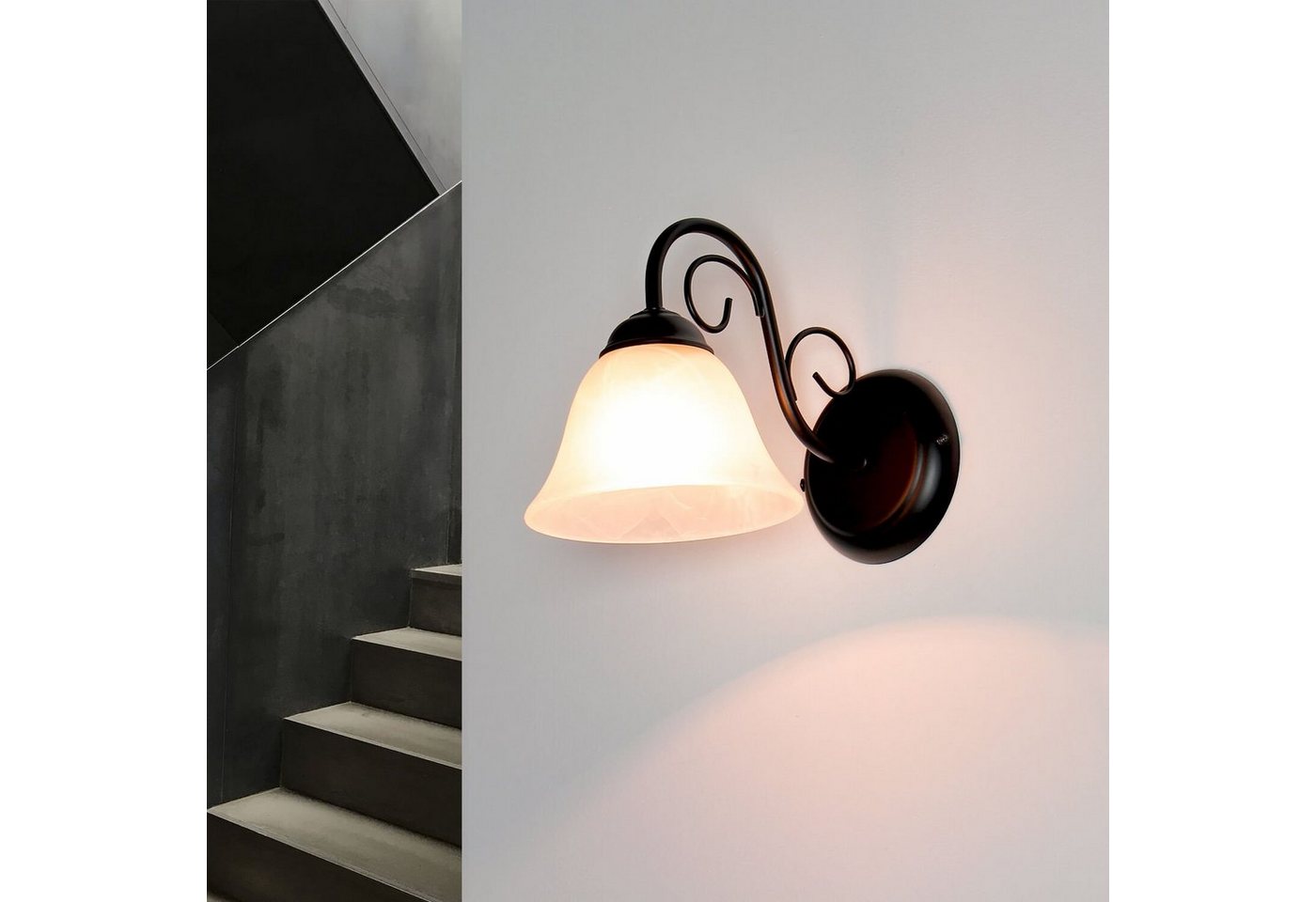 Licht-Erlebnisse Wandleuchte ATHEN, ohne Leuchtmittel, Wandlampe im Landhausstil Alabaster Glas Lampe – Bild 2 von 5