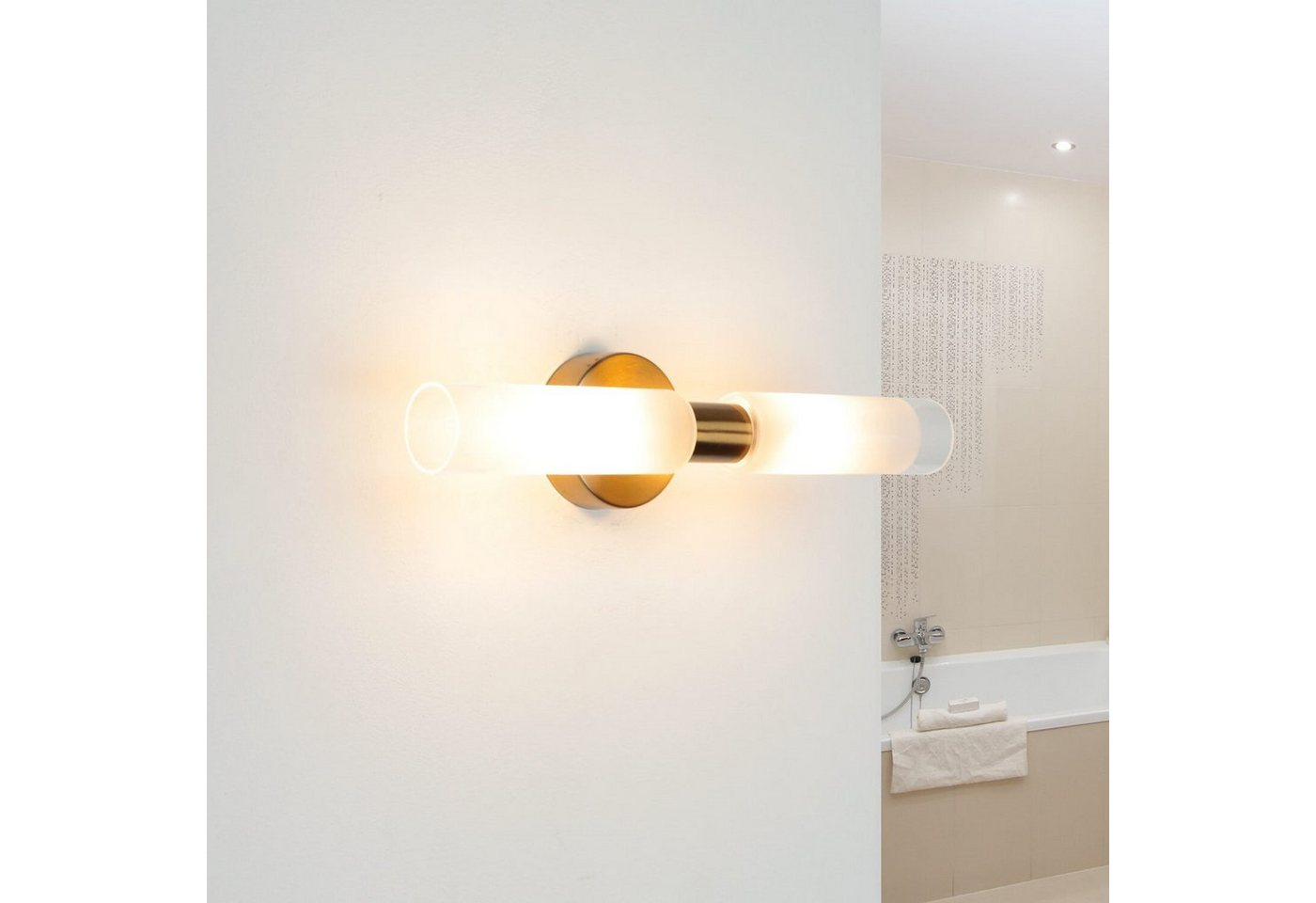 Licht-Erlebnisse Wandleuchte DAVILLA, ohne Leuchtmittel, Spiegelleuchte Badezimmer in Messing – Bild 2 von 5