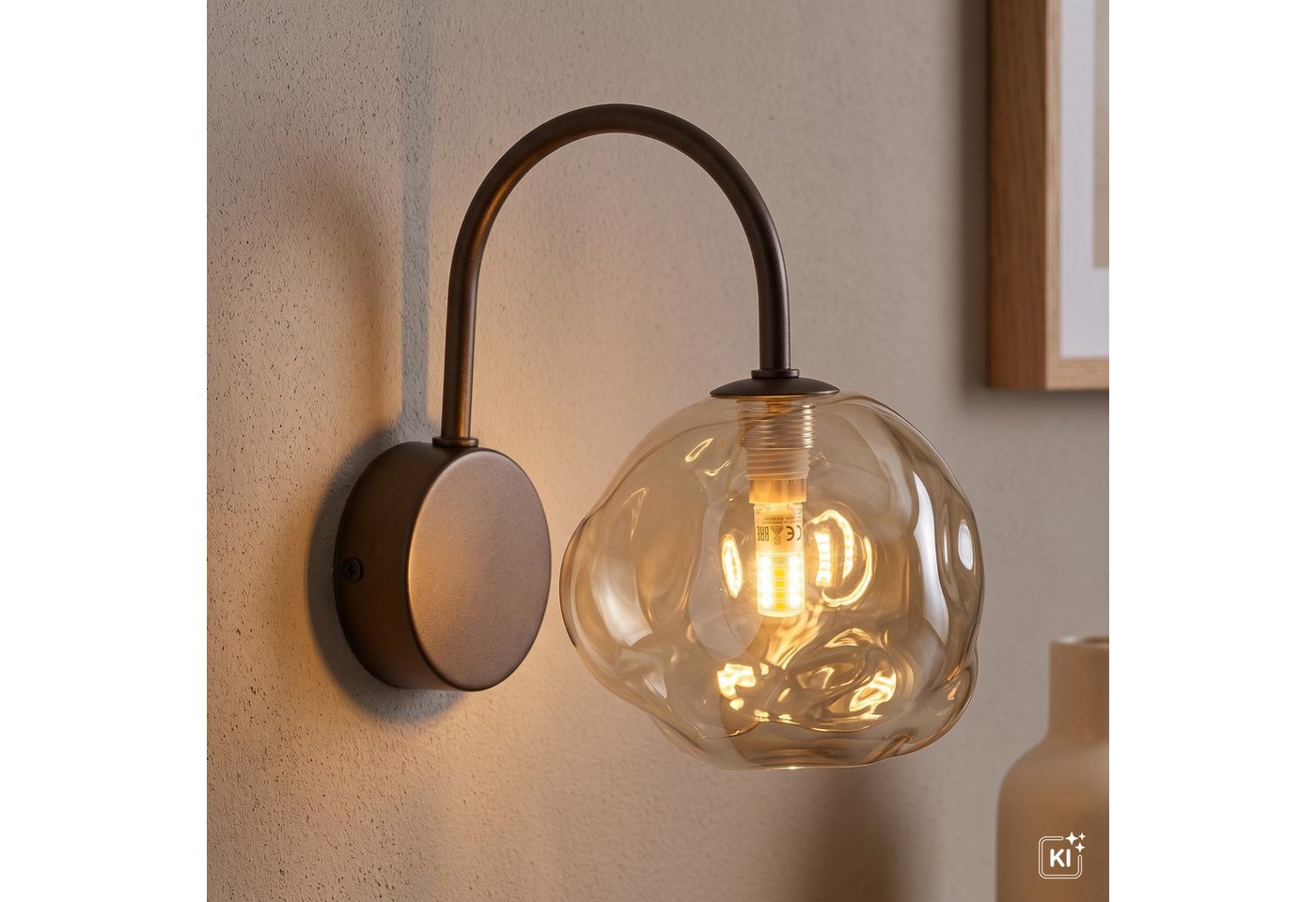 Licht-Erlebnisse Wandleuchte UMERA, ohne Leuchtmittel, Rauchglas Metall 21 cm hoch Braun Cognac G9 Modern – Bild 2 von 5