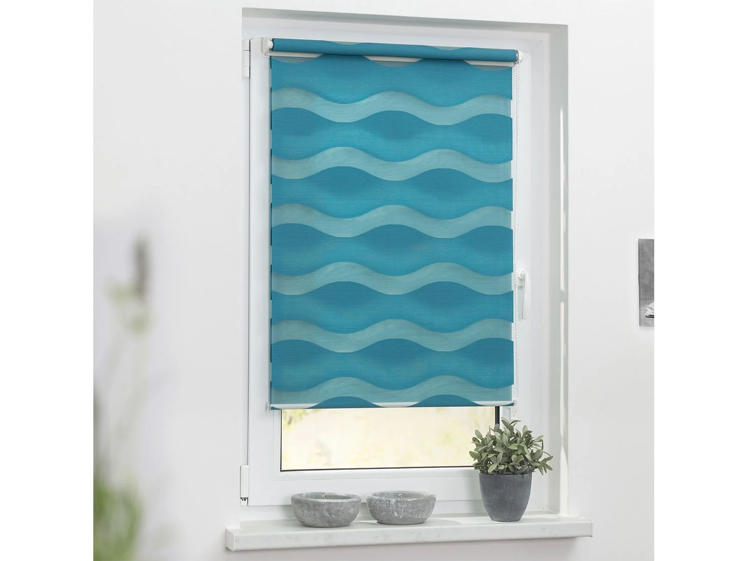 LICHTBLICK Duo Rollo Welle Klemmfix, ohne Bohren (Petrol, 70x150 cm) – Bild 3 von 4