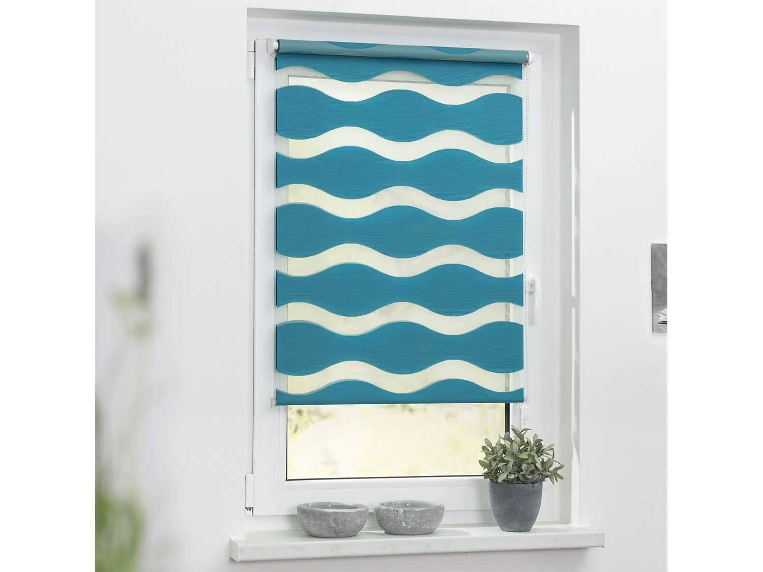 LICHTBLICK Duo Rollo Welle Klemmfix, ohne Bohren (Petrol, 90x150 cm) – Bild 2 von 4