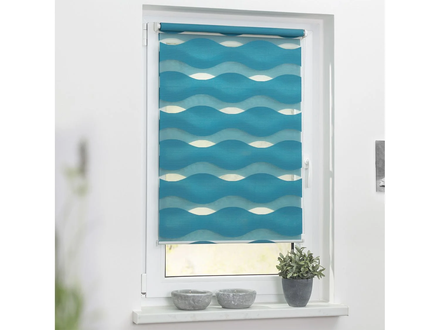 LICHTBLICK Duo Rollo Welle Klemmfix, ohne Bohren (Petrol, 90x150 cm) – Bild 4 von 4