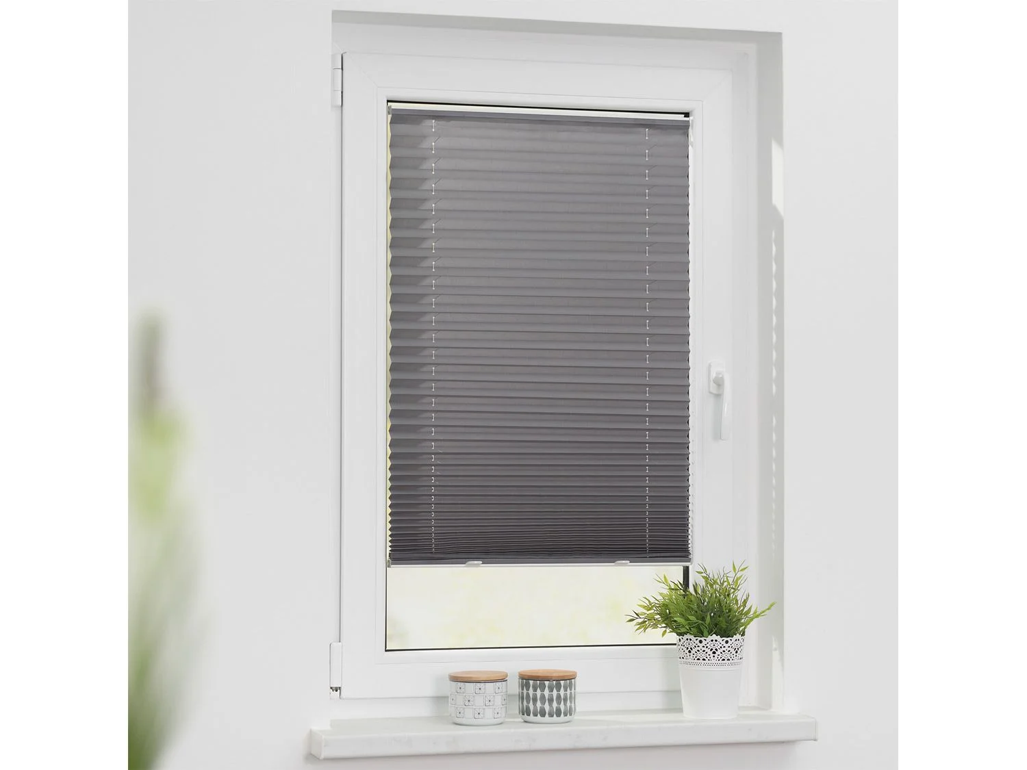 LICHTBLICK Plissee Haftfix, ohne Bohren (Grau, 90x130 cm) – Bild 2 von 4