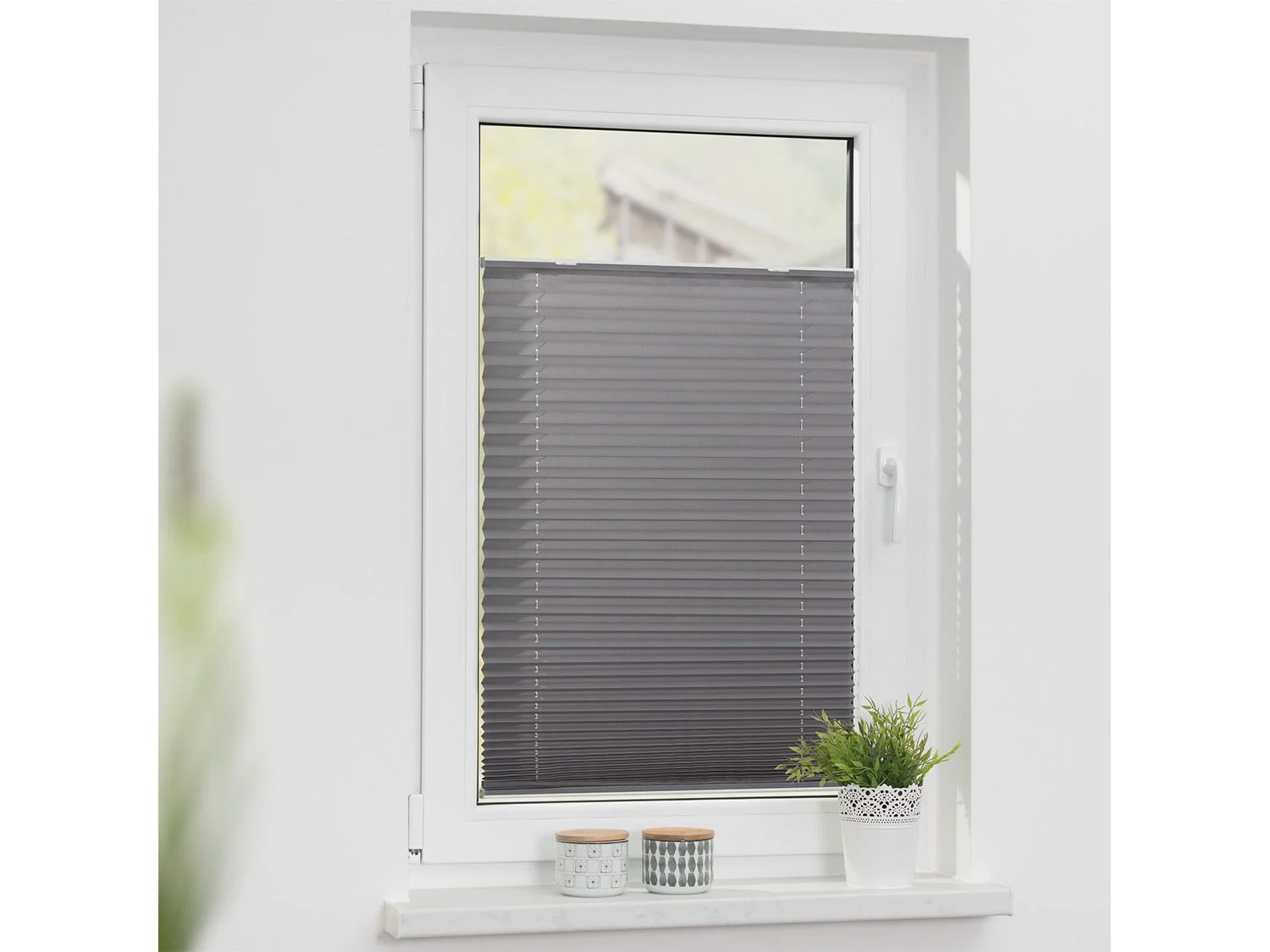 LICHTBLICK Plissee Haftfix, ohne Bohren (Grau, 85x130 cm) – Bild 3 von 4