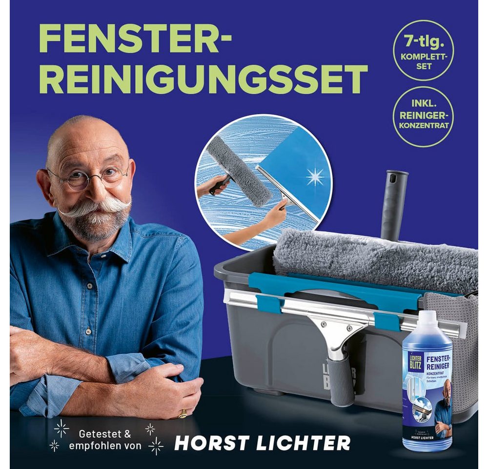 Lichterblitz Sprühwischer komplett, Fenster streifenfrei putzen, 7 tlg. (7-tlg) Inkl. Eimer, Abzieher, Wischer, Mikrofasertuch, Reinigungsmittel – Bild 3 von 5