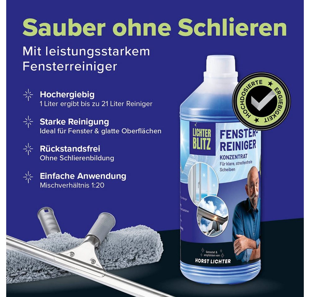 Lichterblitz Sprühwischer komplett, Fenster streifenfrei putzen, 7 tlg. (7-tlg) Inkl. Eimer, Abzieher, Wischer, Mikrofasertuch, Reinigungsmittel – Bild 4 von 5
