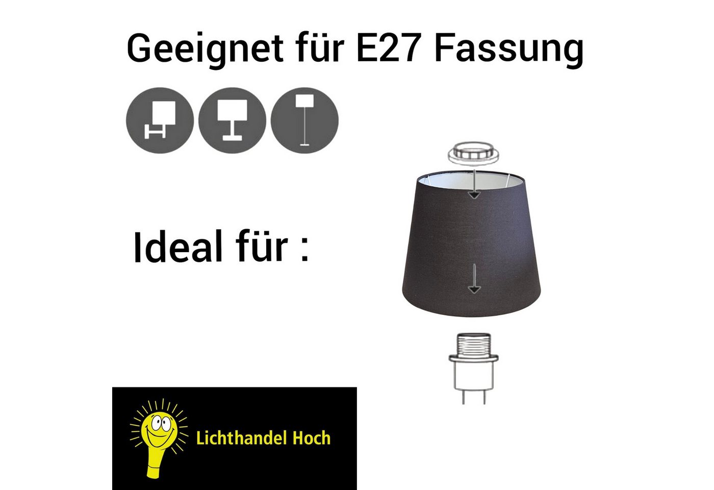 Lichthandel Hoch Lampenschirm Lampenschirm E27 Stoffschirm Rund Retro Vintage Leuchtenschirm, eleganter moderner Stoffschirm – Bild 3 von 5
