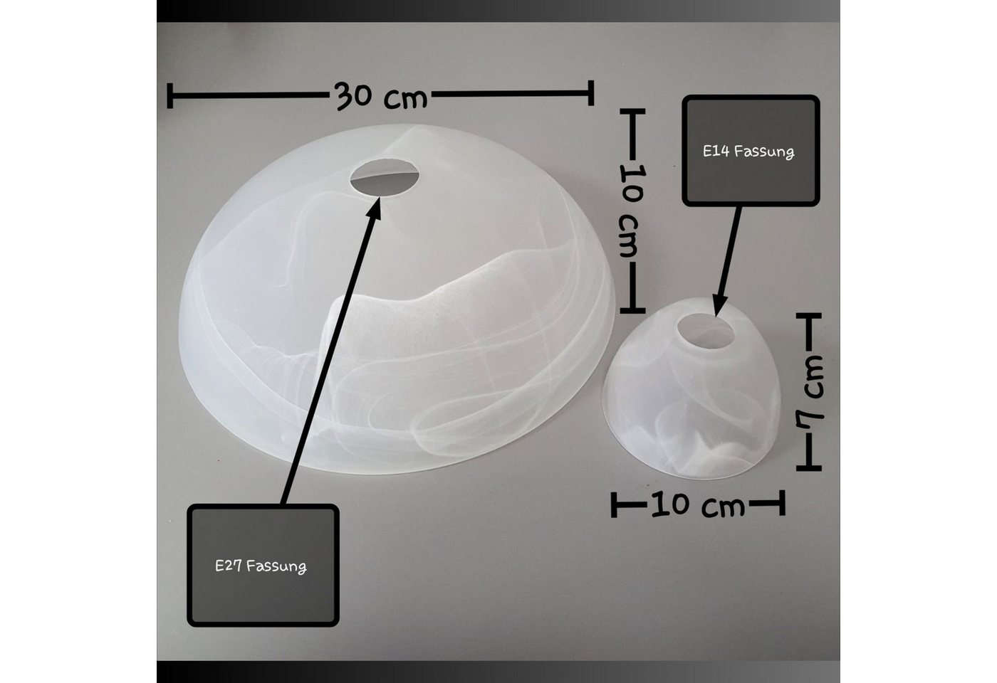 Lichthandel Hoch Lampenschirm Fluterglas Set E14-E27 Leseleuchte & Oberlicht incl. Adapterringe, Fluterglas Komplett Set – Bild 2 von 5