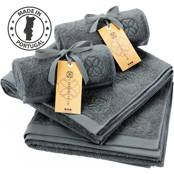 Liebenstein Handtuch Set Samtweiche Handtücher aus 100% Baumwolle, (4-St), dunkelgraue Frottiertücher, 2x 50x100 cm & 2x 70x140 cm