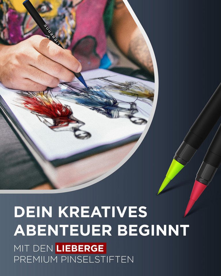 LIEBERGE Pinselstift Premium Set 24 Aquarellfarben + 2 Wassertankpinsel, (Set, 26-tlg., 24 Brush Pens, flexible Pinselspitze, intensive Farben), flexible Pinsel – Bild 2 von 5