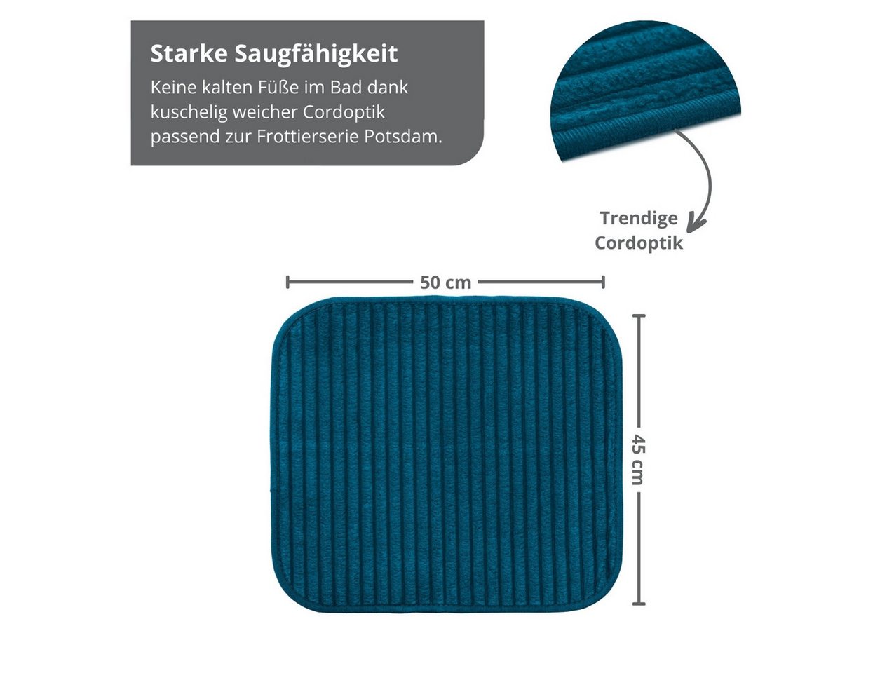 liebling Badematte Badvorleger, Badteppich, rutschhemmend beschichtet, fußbodenheizungsgeeignet, Polyester, quadratisch, starke Saugfähigkeit, für alle Bodenbel – Bild 3 von 5