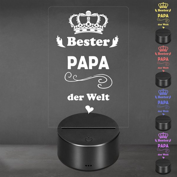 Lieblingsmensch LED Nachtlicht mit Gravur, Bester Papa, Acryl-Lampe mit romantischem Spruch, LED fest integriert, Farbwechsel oder feste Farbe mit Fernbedienung