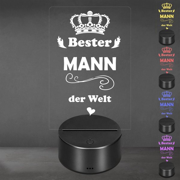 Lieblingsmensch LED Nachtlicht mit Gravur, Bester Mann, Acryl-Lampe mit romantischem Spruch, LED fest integriert, Farbwechsel oder feste Farbe mit Fernbedienung