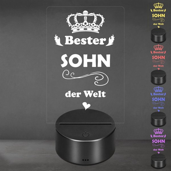 Lieblingsmensch LED Nachtlicht mit Gravur, Bester Sohn, Acryl-Lampe mit romantischem Spruch, LED fest integriert, Farbwechsel oder feste Farbe mit Fernbedienung