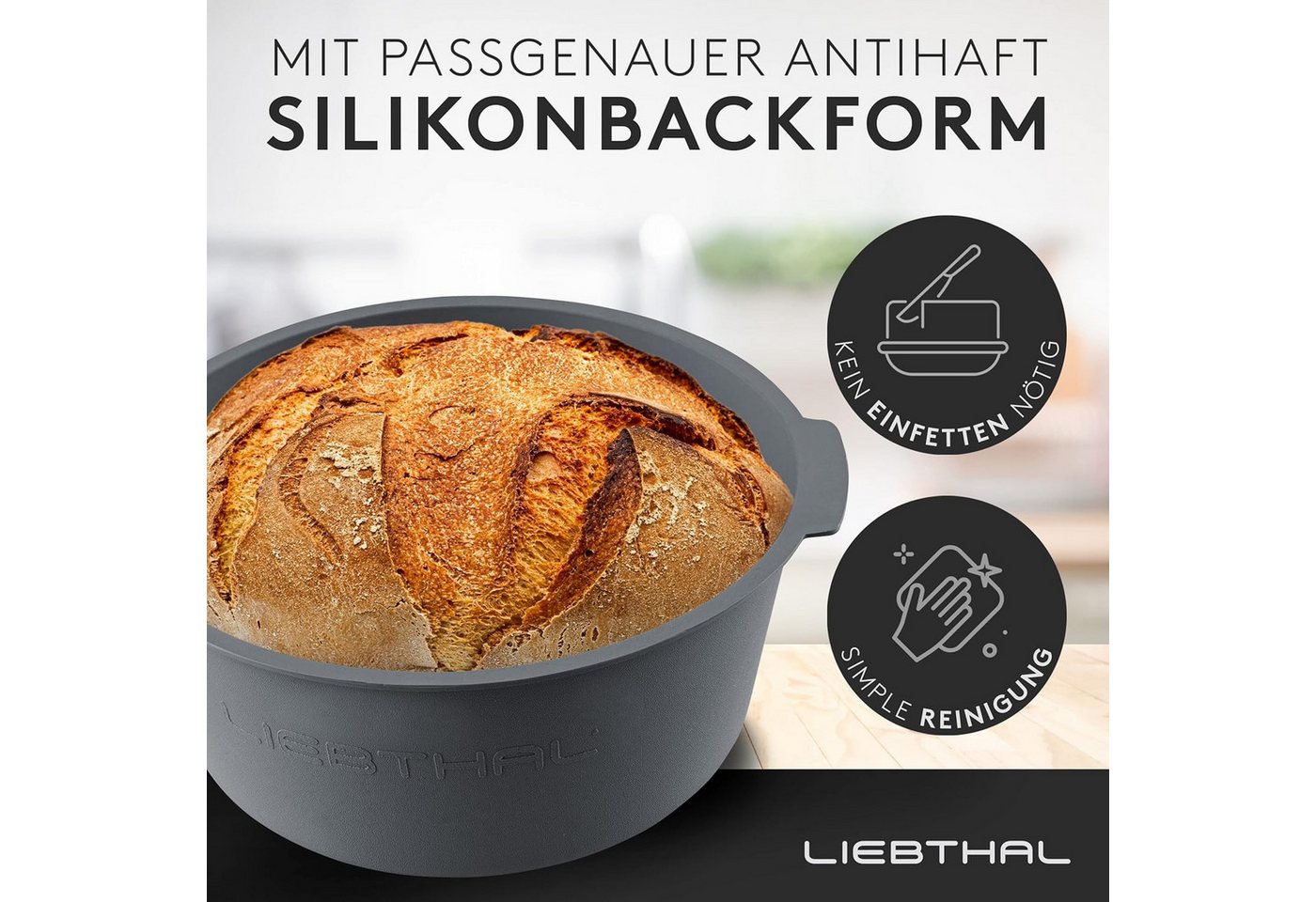 Liebthal Brotbackform aus Gusseisen - mit Deckel, eingebrannt, Silikoneinlage, 4,6 L, Silikongriffe, für alle Herdarten – Bild 3 von 5