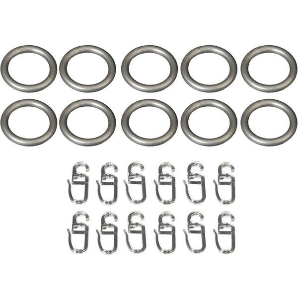 Liedeco Gardinenring, Gardinenstangen, (Set, 10-St., mit Faltenlegehaken), für Gardinenstangen Ø 20 mm