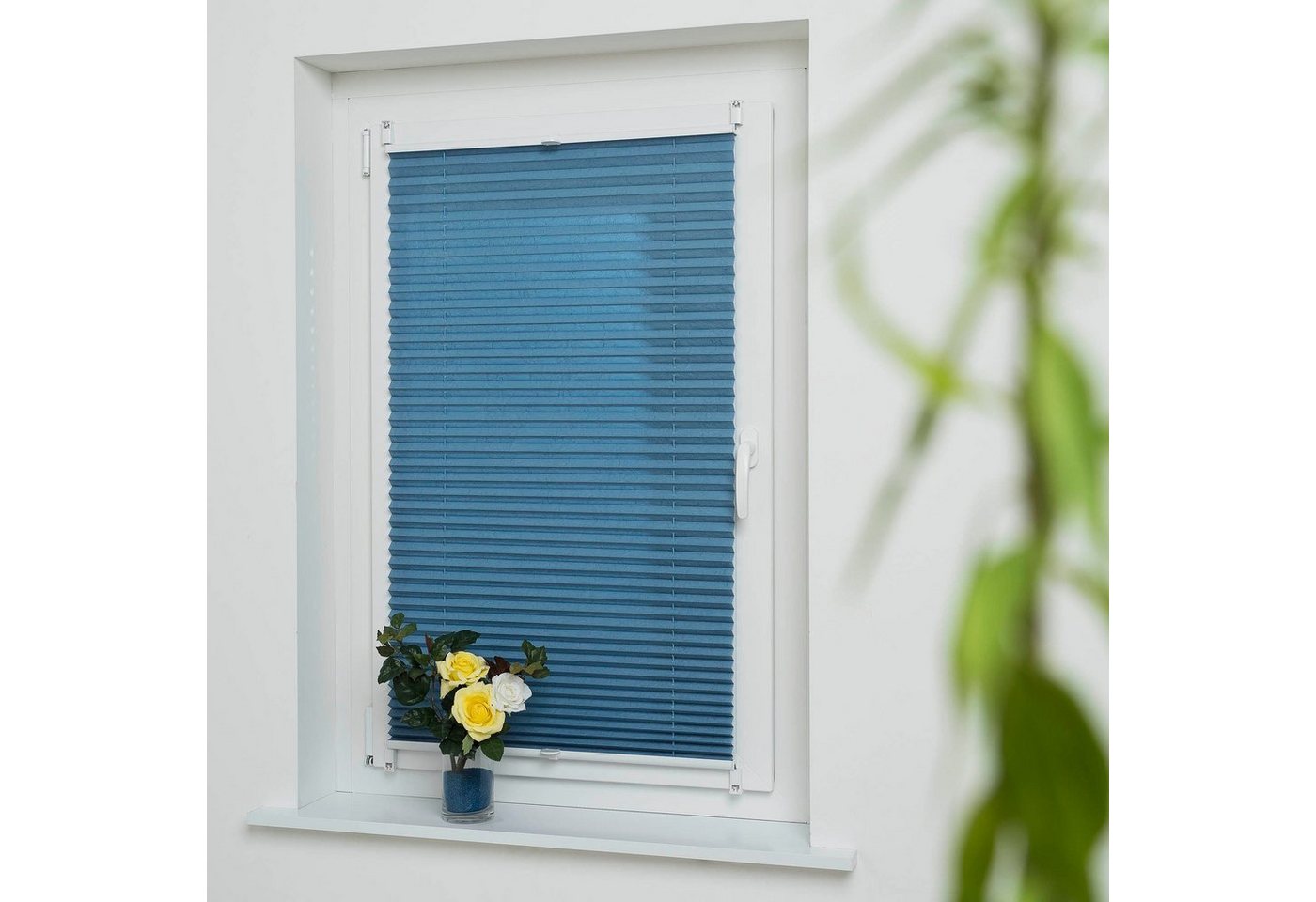 Liedeco Plissee Jeansblue, Lichtschutz, ohne Bohren, verspannt, Klemmfix – Bild 3 von 5