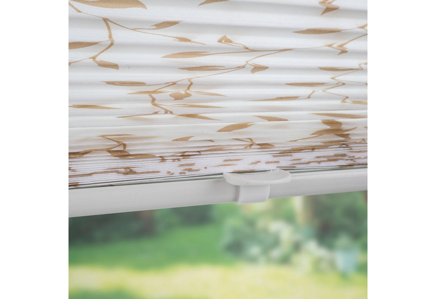 Liedeco Plissee Klemmfix-Plissee verspannt, Druck Blätter, blickdicht, ohne Bohren, verspannt, Klemmfix, Bedrucktes Plissee mit Blattmotiv – Bild 4 von 5