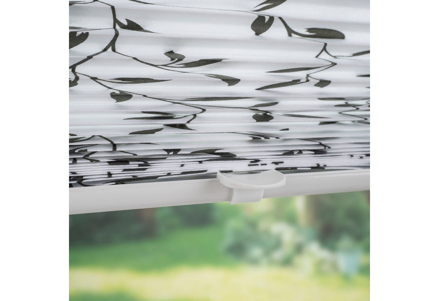 Liedeco Plissee Klemmfix-Plissee verspannt, Druck Blätter, blickdicht, ohne Bohren, verspannt, Klemmfix, Bedrucktes Plissee mit Blattmotiv – Bild 4 von 5