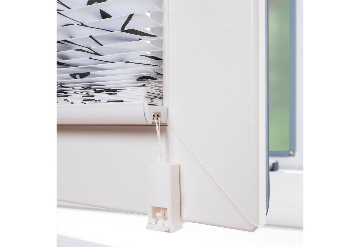 Liedeco Plissee Klemmfix-Plissee verspannt, Druck Blätter, blickdicht, ohne Bohren, verspannt, Klemmfix, Bedrucktes Plissee mit Blattmotiv – Bild 5 von 5