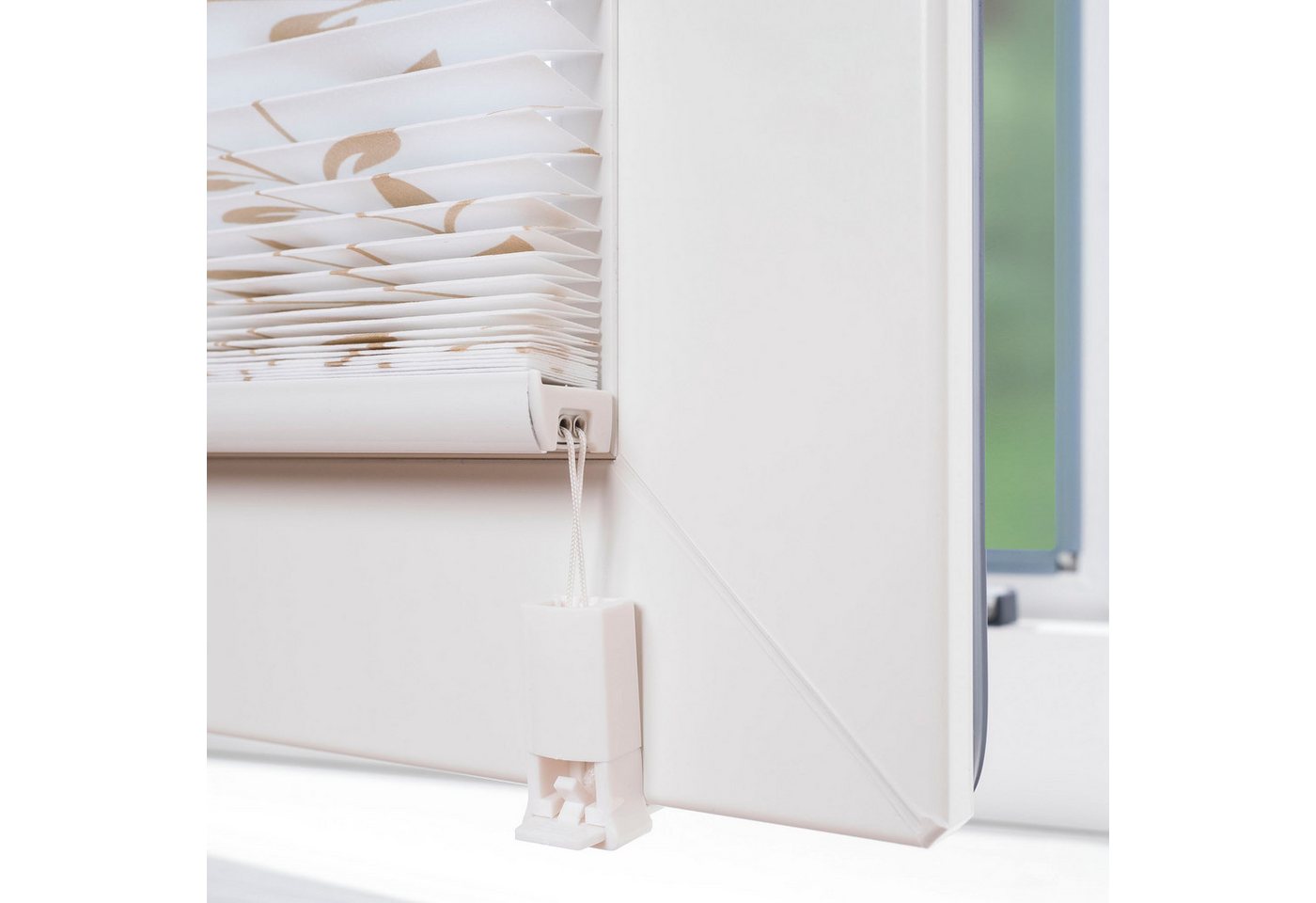 Liedeco Plissee Klemmfix-Plissee verspannt, Druck Blätter, blickdicht, ohne Bohren, verspannt, Klemmfix, Bedrucktes Plissee mit Blattmotiv – Bild 5 von 5
