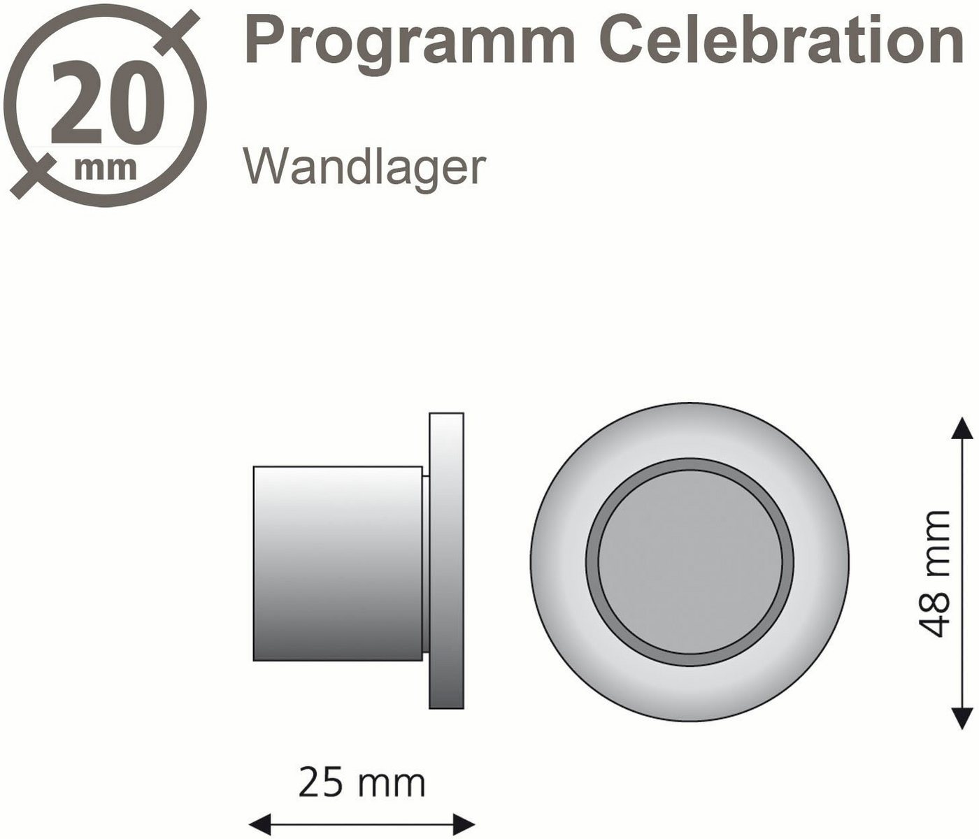 Liedeco Wandbefestigung Wandlager, Wandhalter für 20 mm Gardinenstangen "Celebration", (1-St), Träger, Wandträger – Bild 3 von 3