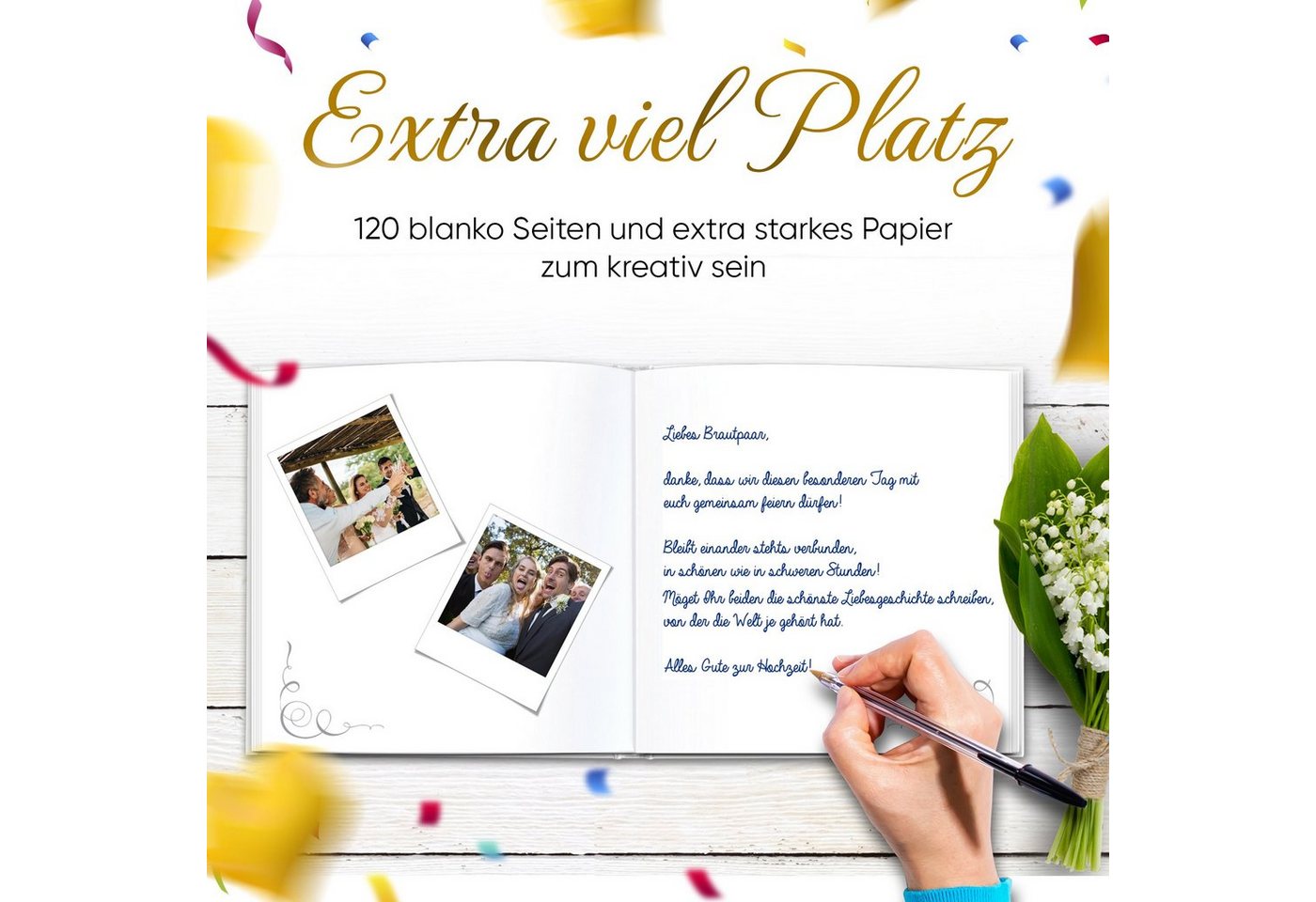 LifeDesign Notizbuch Hochzeitsbuch, Gästebuch zur Hochzeit, 21x21cm, Hardcover, stabile Fadenbindung, edles Papier – Bild 2 von 5