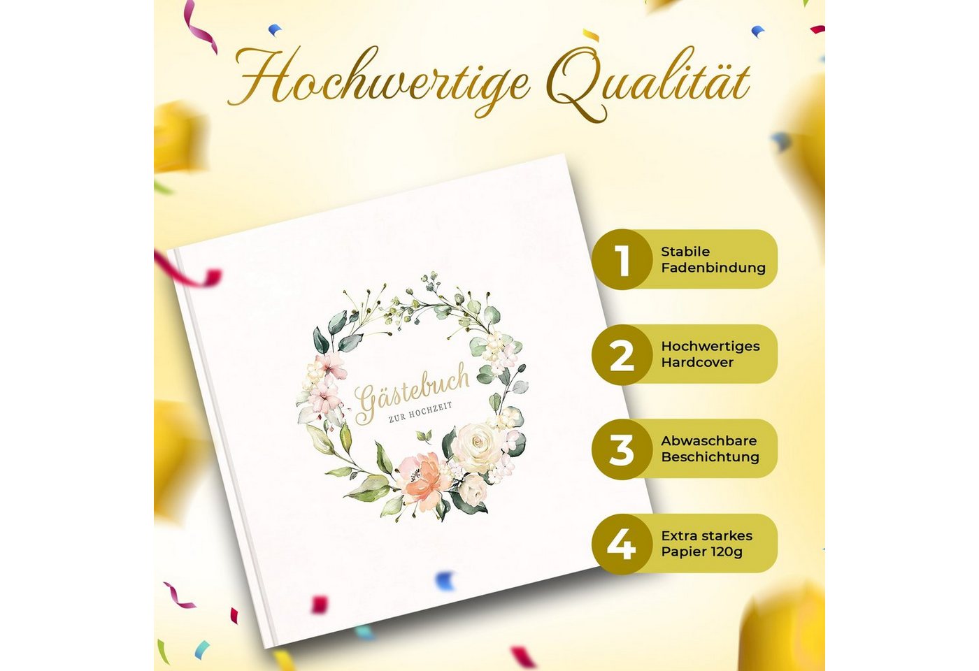 LifeDesign Notizbuch Hochzeitsbuch, Gästebuch zur Hochzeit, 21x21cm, Hardcover, stabile Fadenbindung, edles Papier – Bild 3 von 5