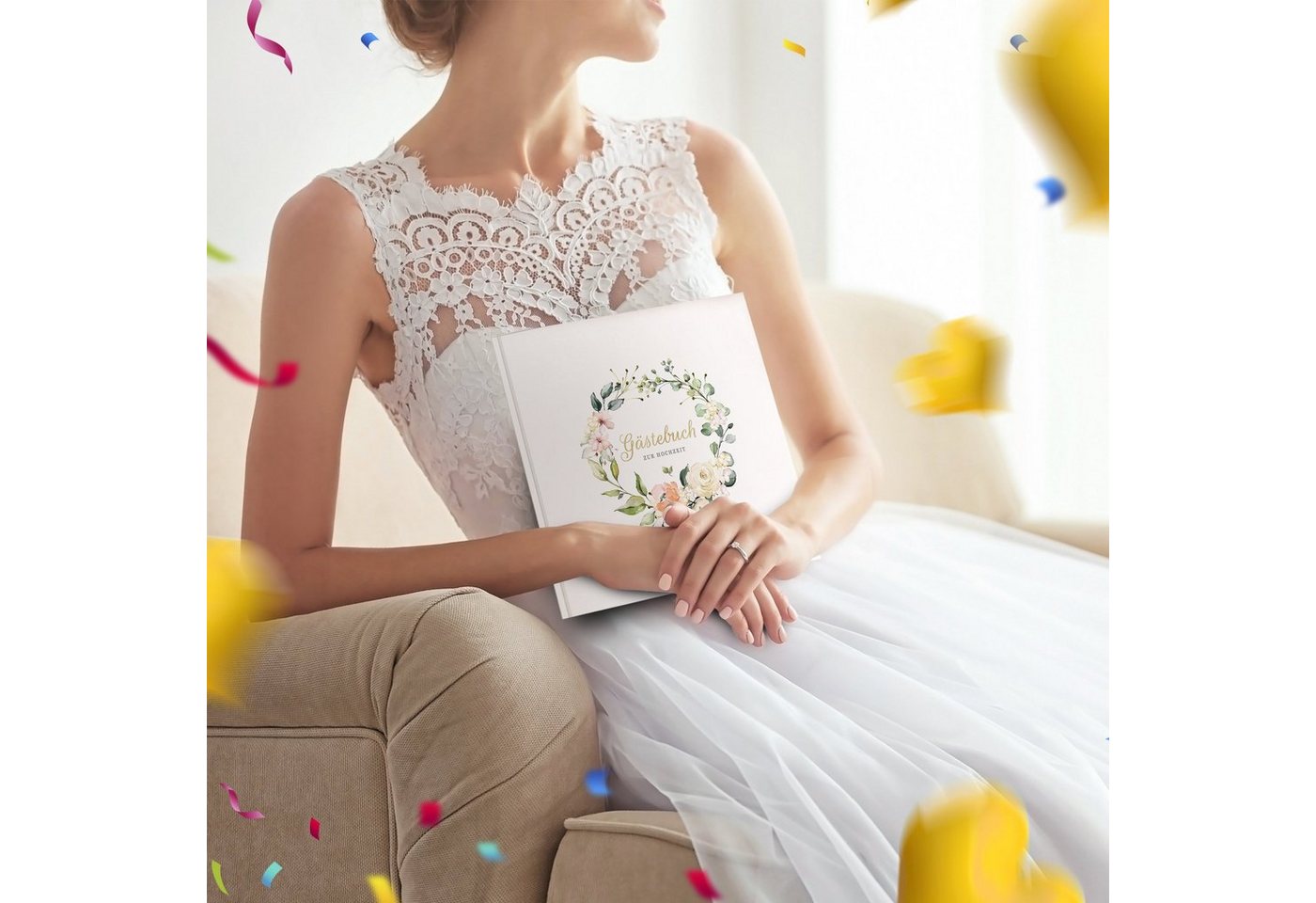 LifeDesign Notizbuch Hochzeitsbuch, Gästebuch zur Hochzeit, 21x21cm, Hardcover, stabile Fadenbindung, edles Papier – Bild 4 von 5